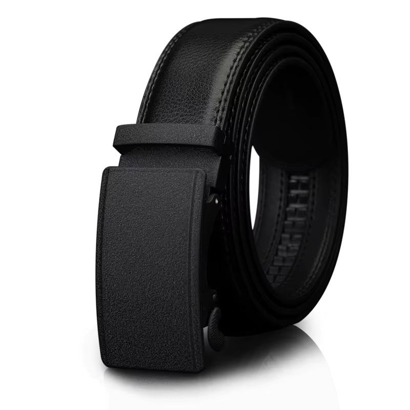 Executive Elite Automatic Ratchet Leather Belt Automatic ratchet leather belt for men, sleek black design, easy-to-use buckle.