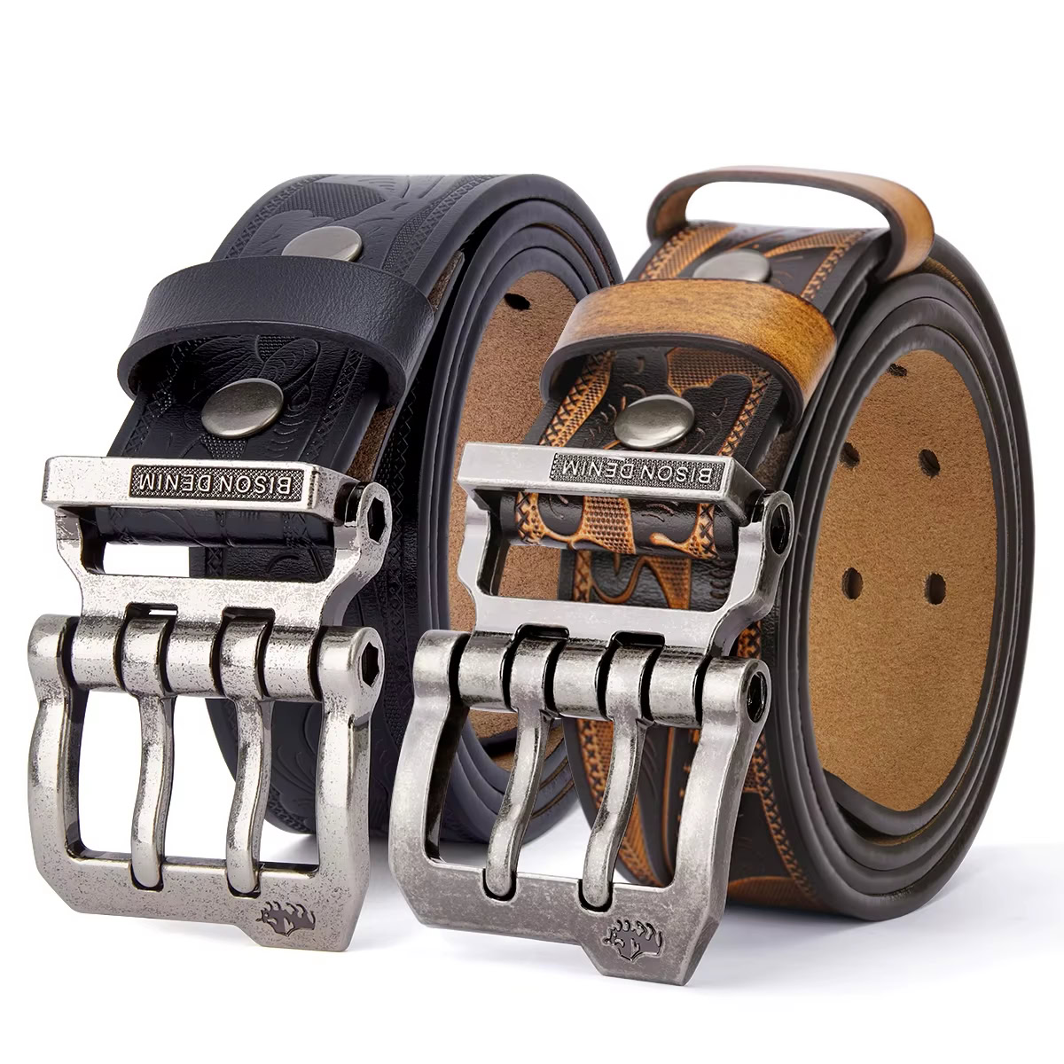 Holdform Heritage Retro Leather Belts Vintage Leather Belts with Buckle for Men and Women.
