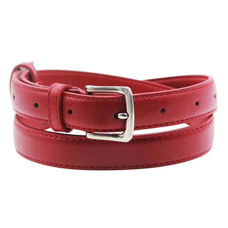 Leather Belt for Women – Minimalist Style Elegant red leather women's belt with silver buckle, perfect for a sleek, minimalist look.
