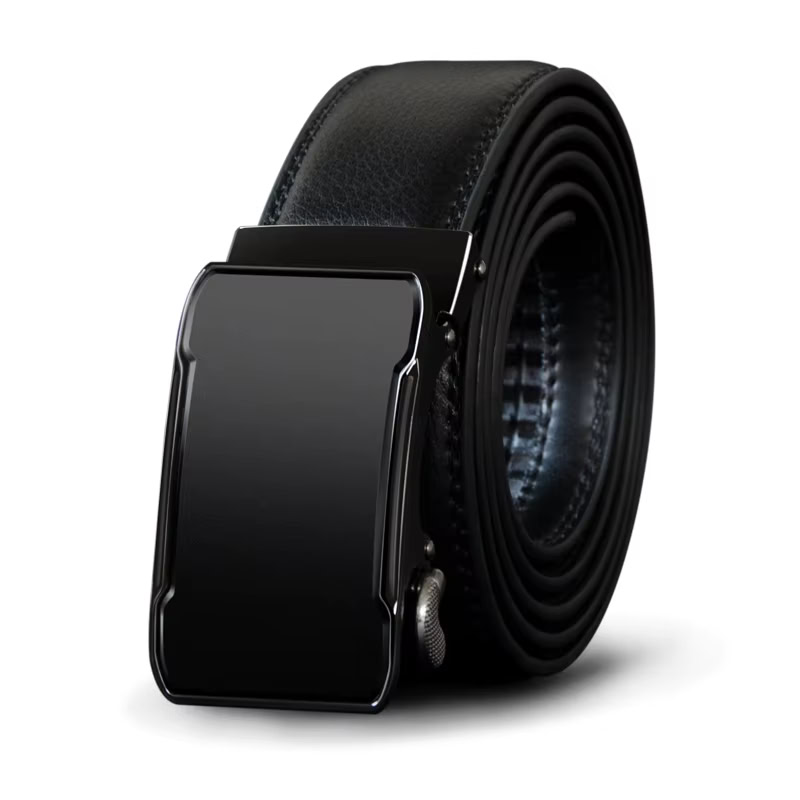 Leather Belt with Automatic Buckle for Men Black leather belt with 35mm cowhide and automatic buckle for men.