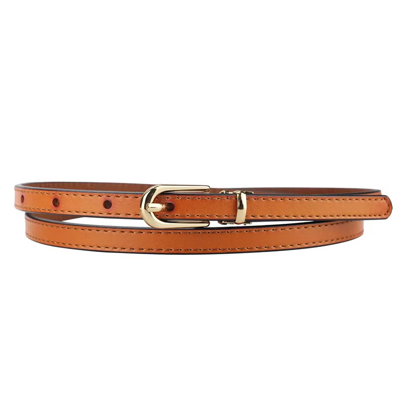 The “Elegance Slim” Women’s Genuine Leather Belt with Alloy Pin Buckle Genuine leather women's belt with alloy pin buckle, slim design, perfect for elegant outfits.
