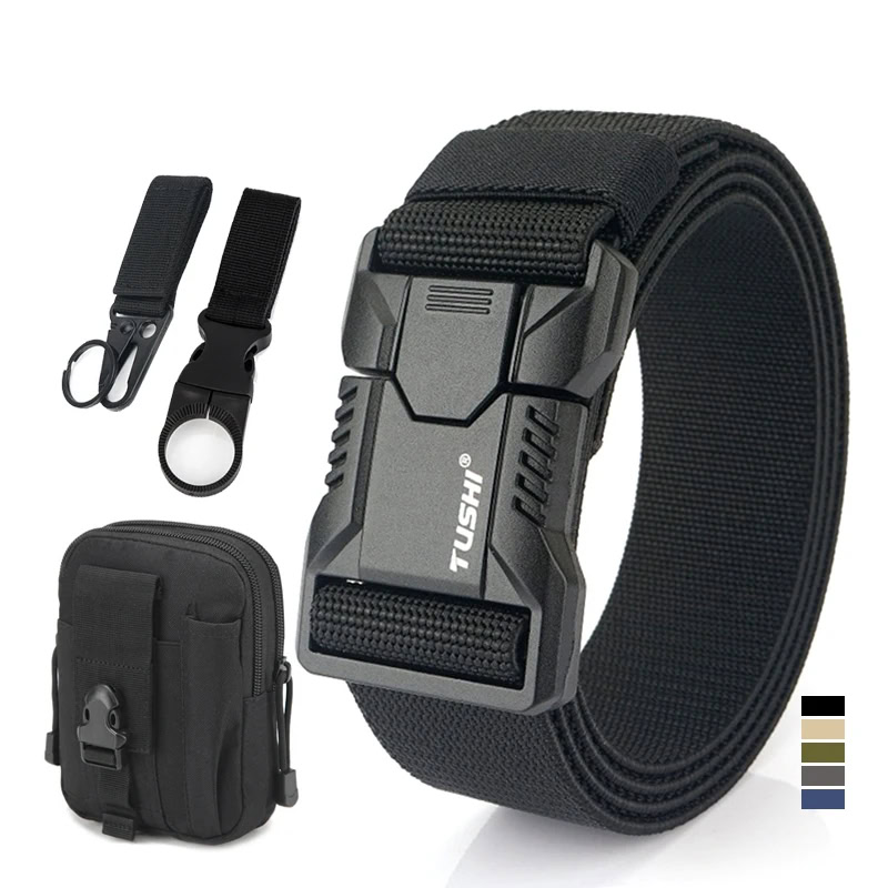 Apex-Flex Tactical Belt with Accessories High-Stretch Nylon Tactical Belt with Quick-Release Aluminum Buckle.