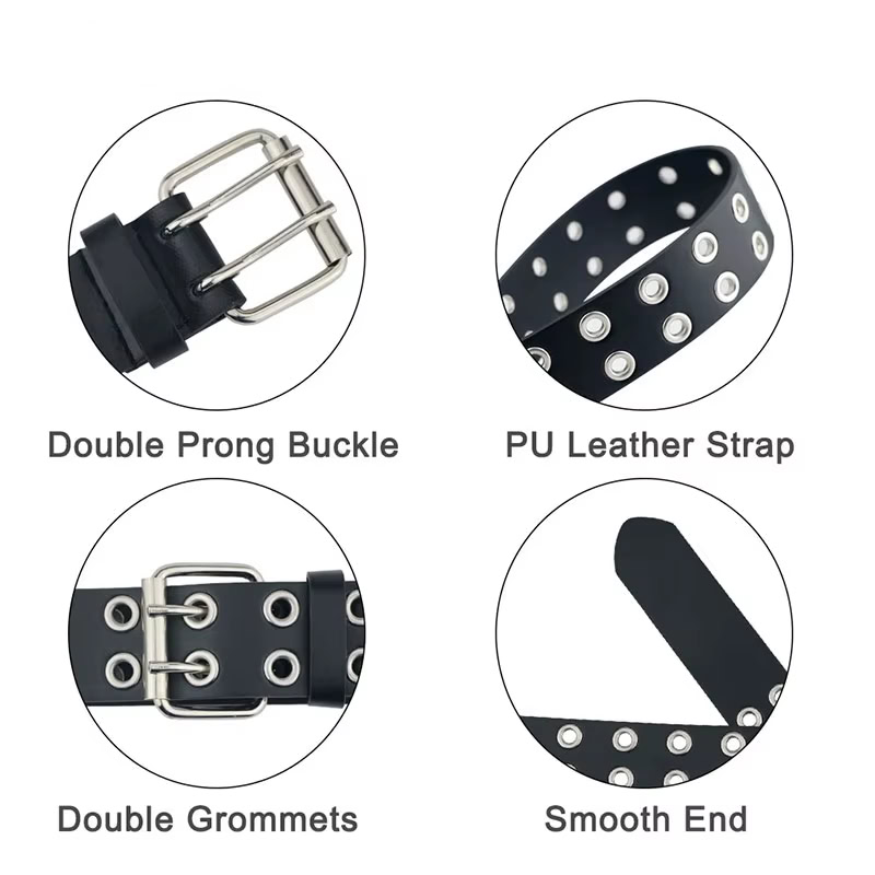 Shadow Rebel Women’s Punk Goth Double-Pin Belt for edgy style Double-Pin Punk Goth Belt with metal grommets and PU leather strap.