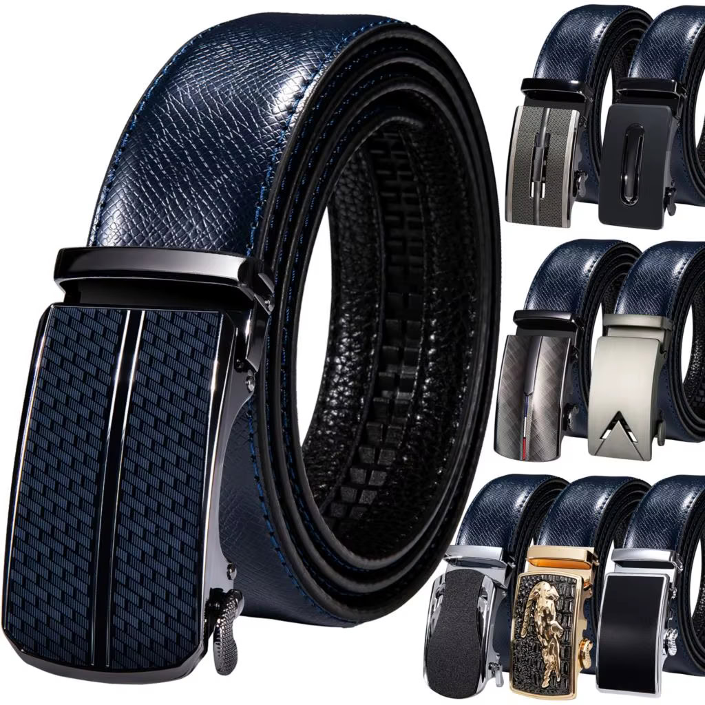 OceanLine Navy Ratchet Belt – 35 mm Navy blue ratchet belt with textured buckle for men.