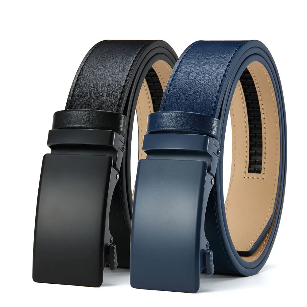 Men’s Slim Cowhide Belt for Denim & Business-Casual Wear Elegant men's slim cowhide belts in black and navy for versatile casual and business outfits.
