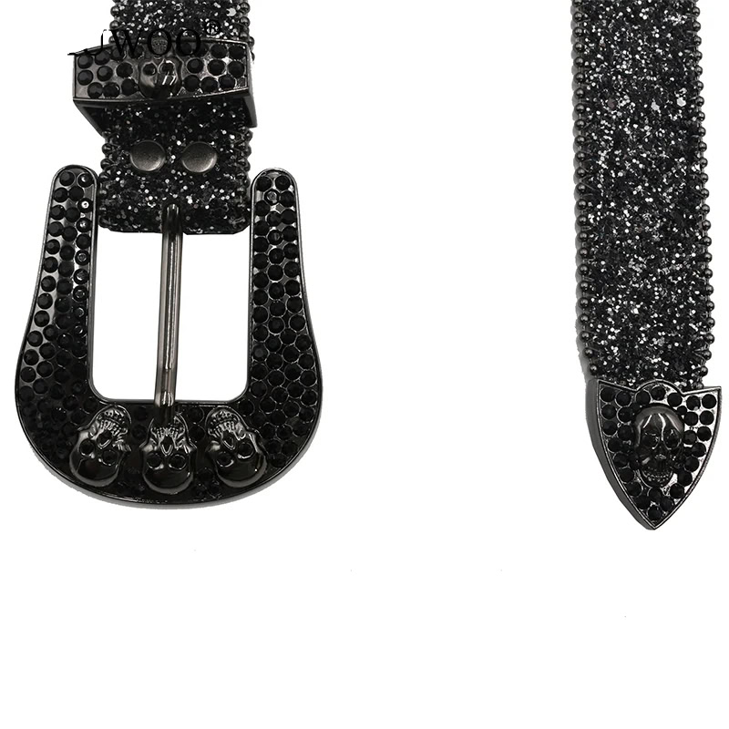Black Rhinestone Skull Belt Buckle and Tip – Afterworld Bling Y2K Skull & Rhinestone Studded Belt Black rhinestone skull belt buckle with rhinestone-studded tip, perfect for Y2K fashion and edgy acc.