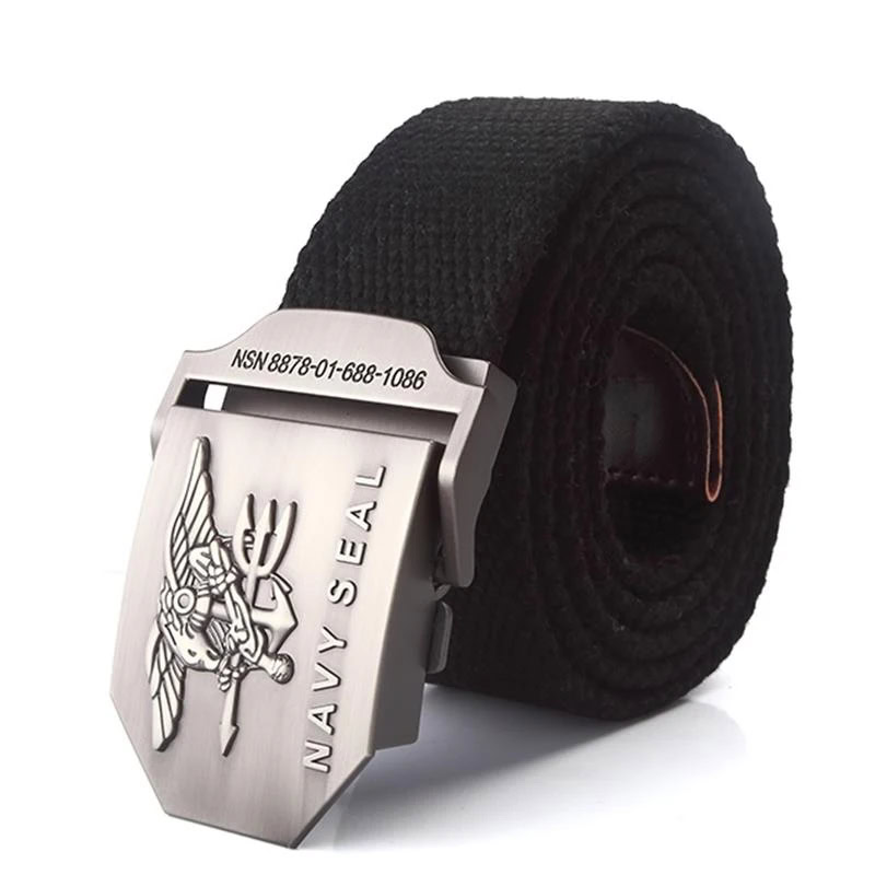 Vintage Navy SEAL Canvas Belt with Metal Buckle Navy SEAL military canvas belt with metal buckle, rugged and durable design.