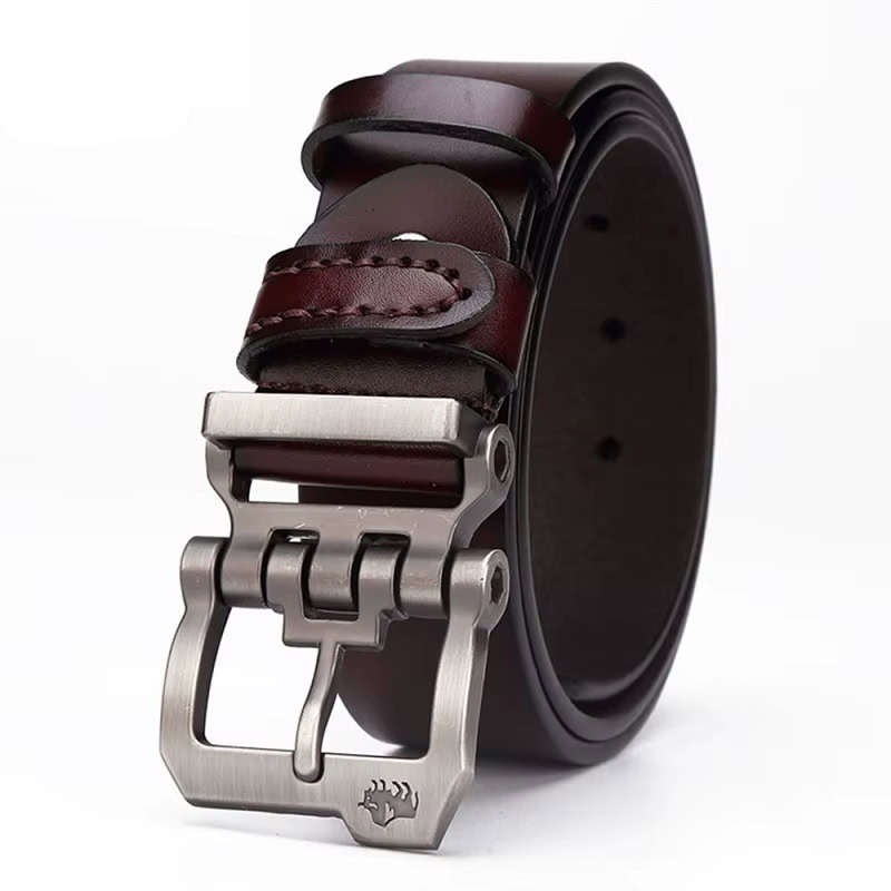 Designer Cowskin Belt with Vintage Personality Buckle Leather belt with vintage-style buckle and cowskin finish for a classic look.