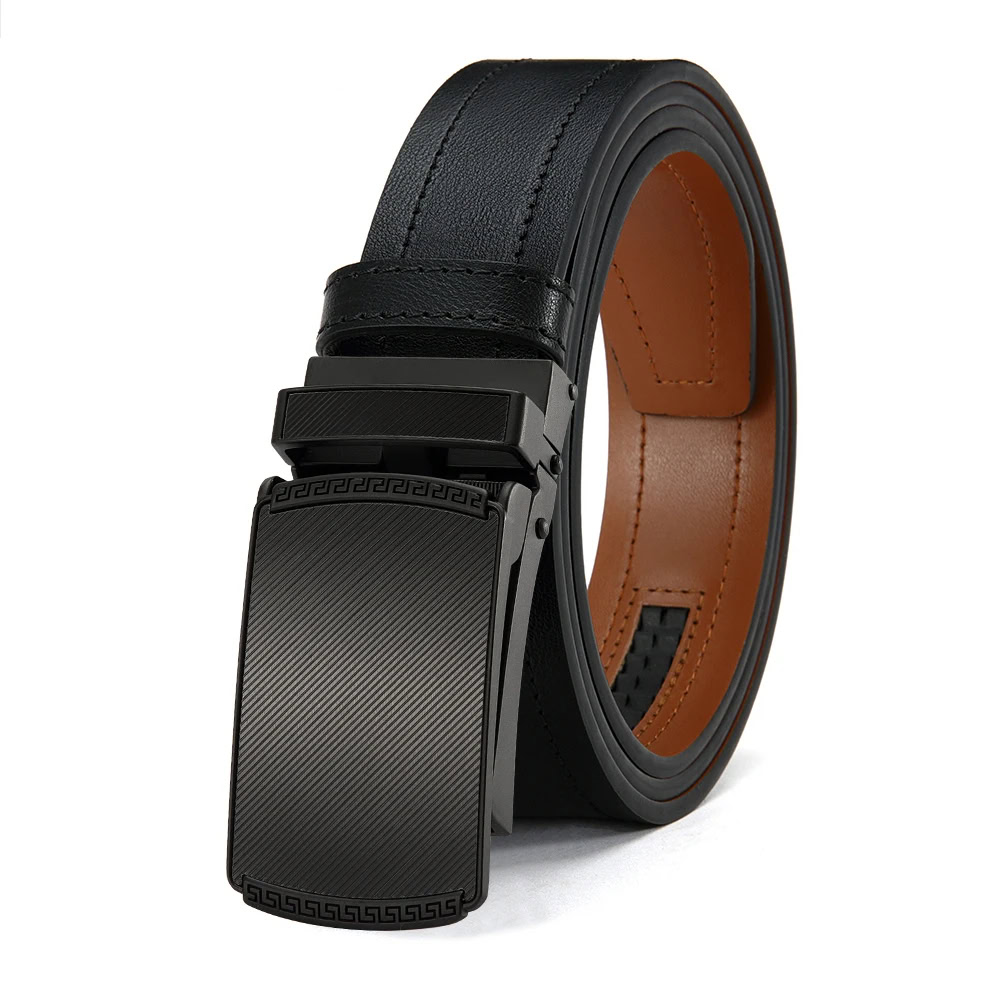 Men’s PU Ratchet Belt with Micro-Adjust Fit Elegant men's black PU ratchet belt with micro-adjust buckle for a perfect fit. Stylish and easy to.