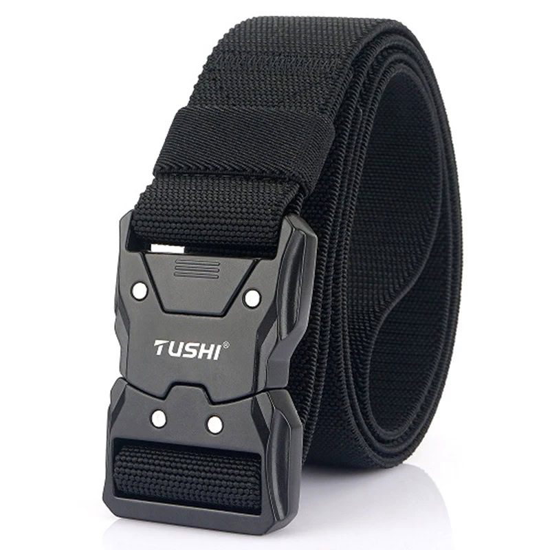 Titan-Flex Quick-Release Tactical Belt for Military & Outdoor Use Elastic tactical belt with quick-release buckle for secure fit and easy removal.