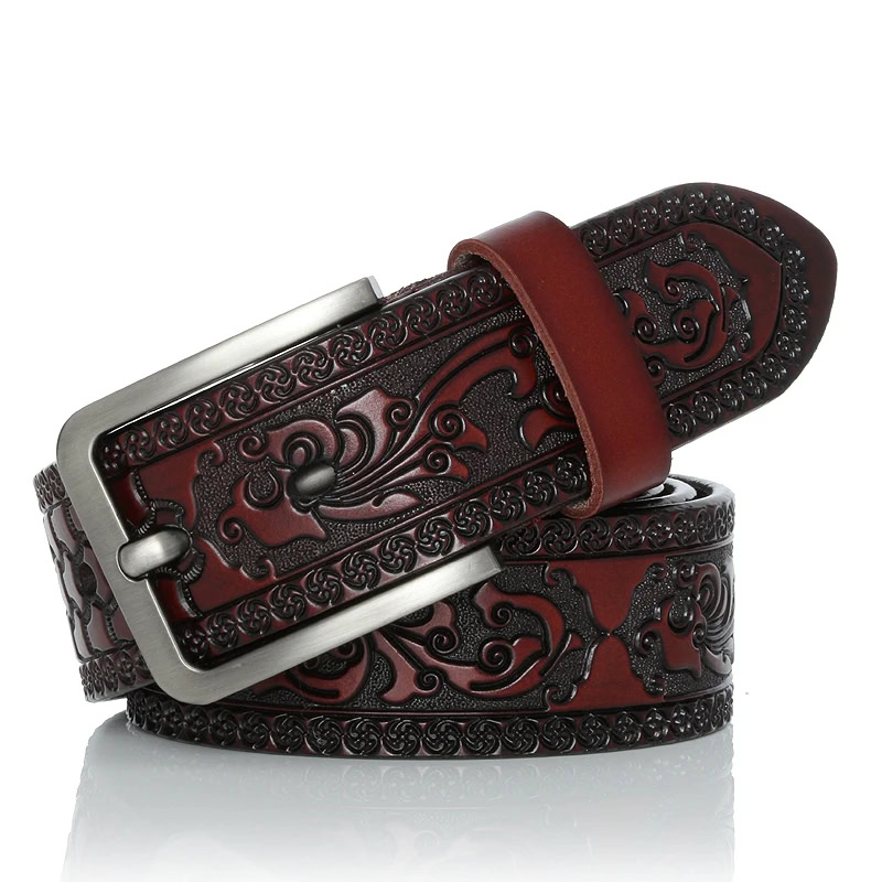 Men’s Genuine Cowhide Leather Belt Genuine cowhide leather belt with intricate embossed design for stylish men. Perfect for casual and.