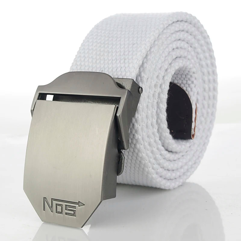 Polaris White Military Canvas Belt with Alloy Buckle Durable white military canvas belt with luxury alloy buckle for versatile style.
