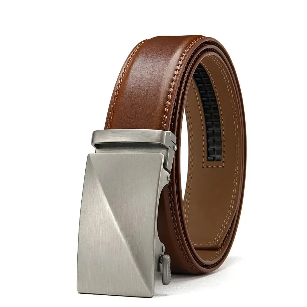 Men’s Automatic Ratchet Belt for Perfect Fit Automatic ratchet belt with leather strap and metal buckle for easy adjustment.
