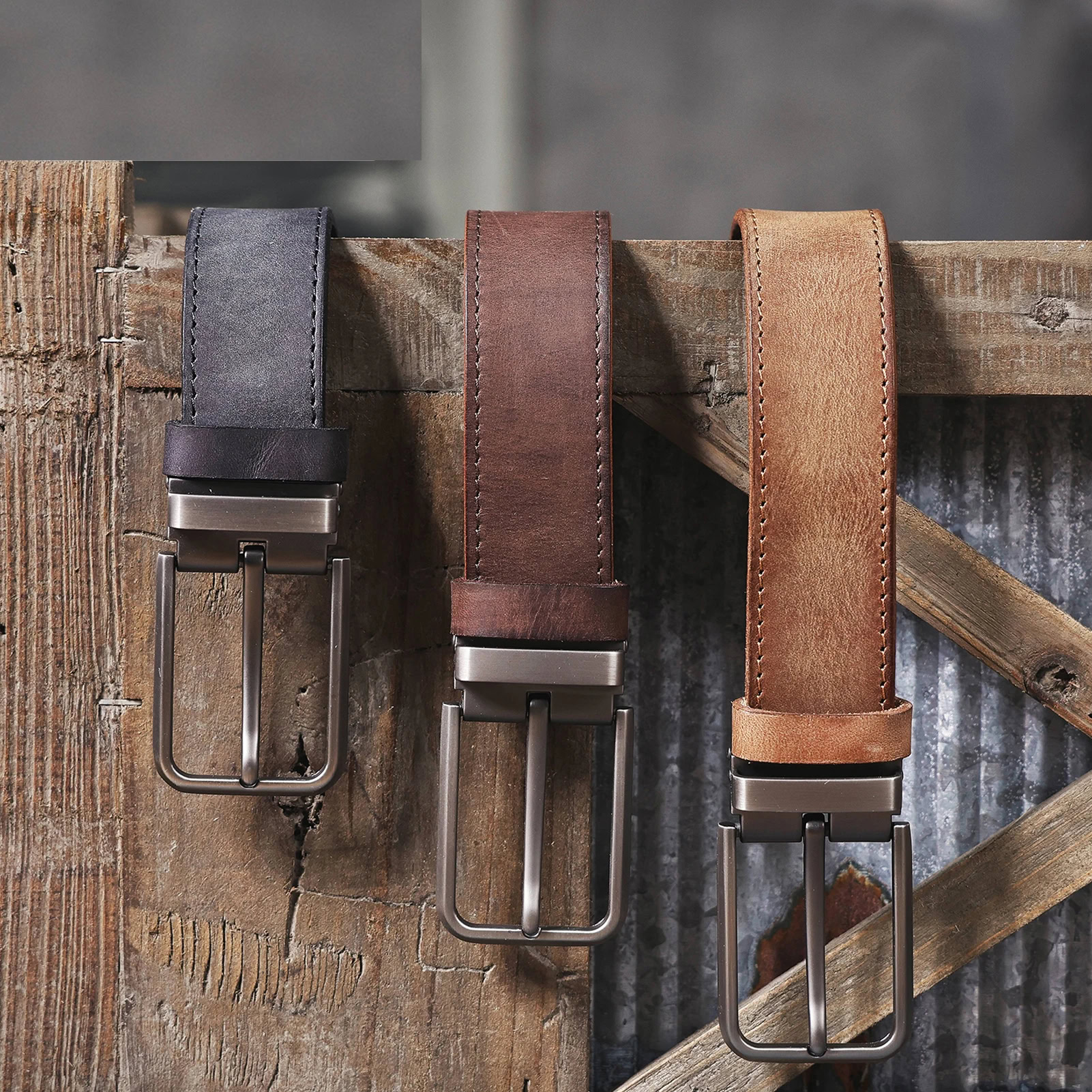 Elegant Italian leather belts with stainless steel buckles in black, brown, and tan. Perfect for a sleek, timeless look. High-quality Italian full-grain leather belts featuring stainless steel buckles in black, brown, and.
