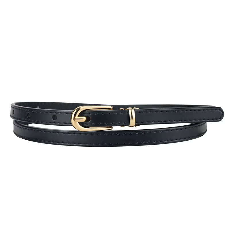 Elegant Leather Belt with Gold Alloy Buckle Genuine leather women's belt with a stylish gold alloy pin buckle, perfect for adding sophistication.