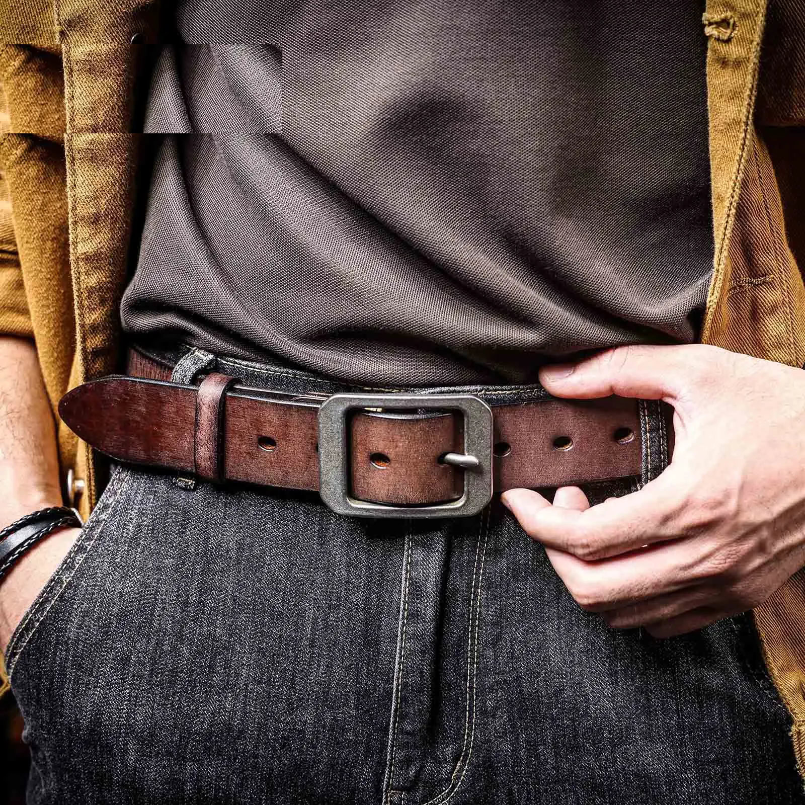 Genuine Leather Men’s Cowhide Belt Genuine leather men's cowhide belt with sturdy metal buckle. Perfect for casual and formal wear. Dur.