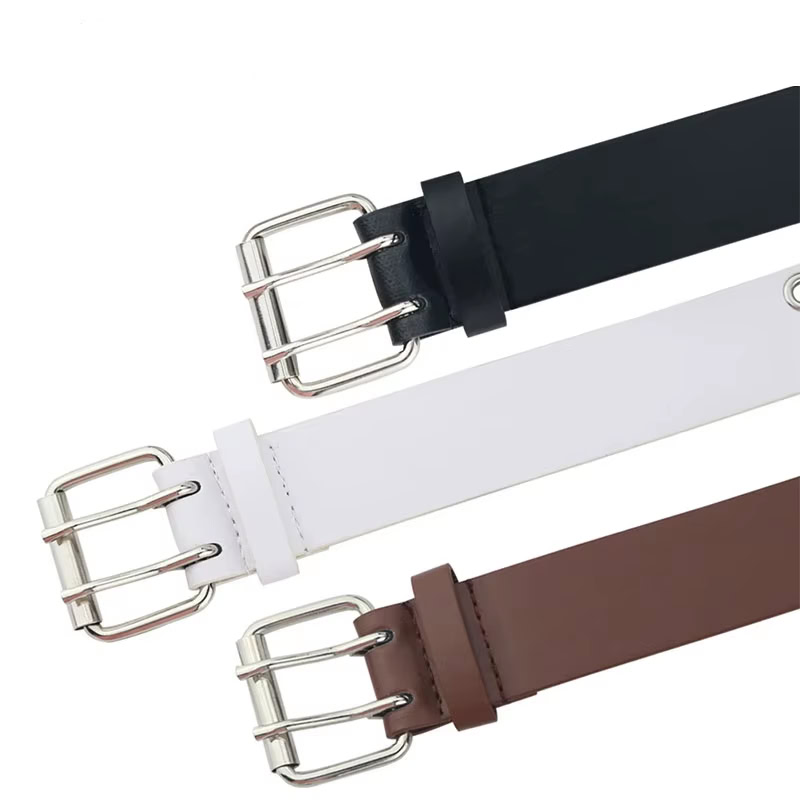 Black Punk Goth Double-Pin Belt for Women Women's black punk goth double-pin belt with silver hardware.