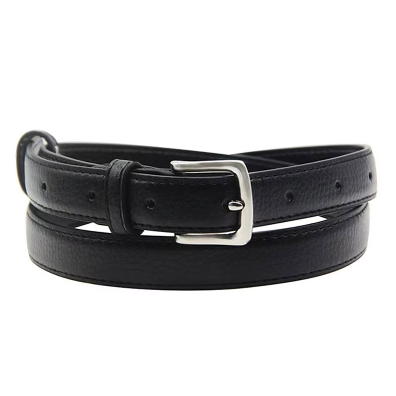 Leather Women’s Belt for Minimalist Style Elegant black leather women's belt with silver buckle, perfect for a sleek, minimalist look.