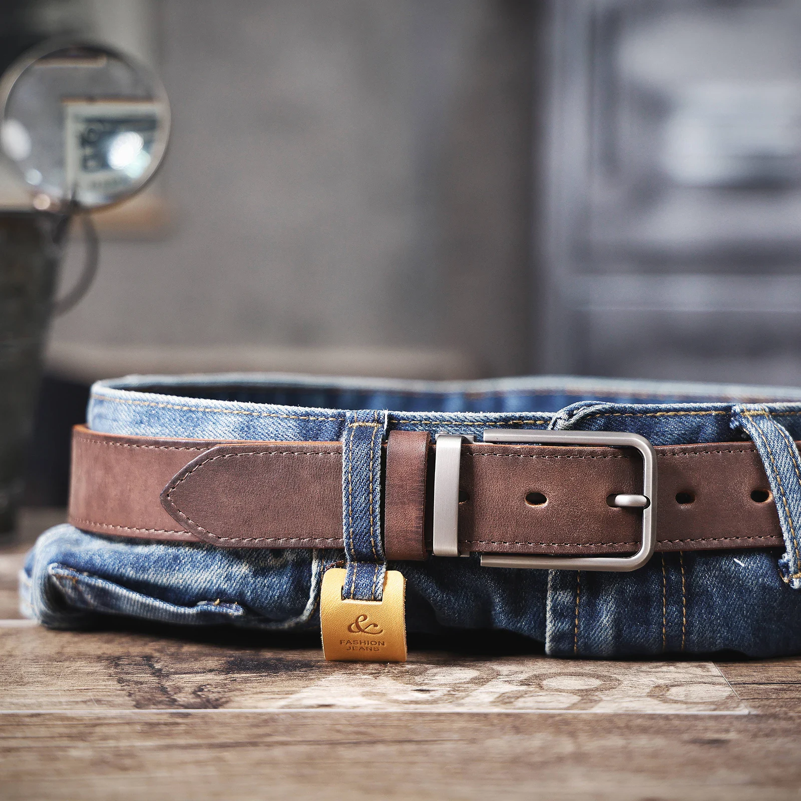 Leather Belt with Stainless Steel Buckle Leather belt with stainless steel buckle and full-grain Italian leather. Perfect for a clean, sophis.