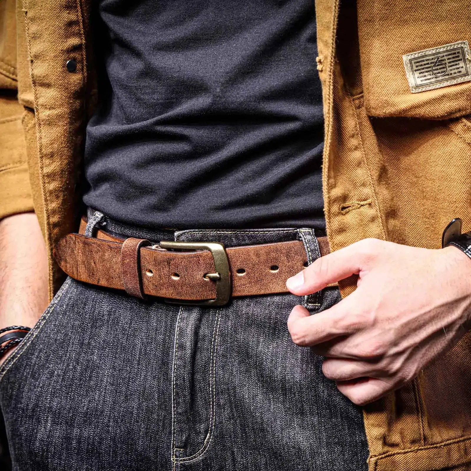 Vintage Brown Solid Brass Buckle Belt Vintage brown leather belt with a solid brass buckle for a classic look. Perfect accessory for casua.