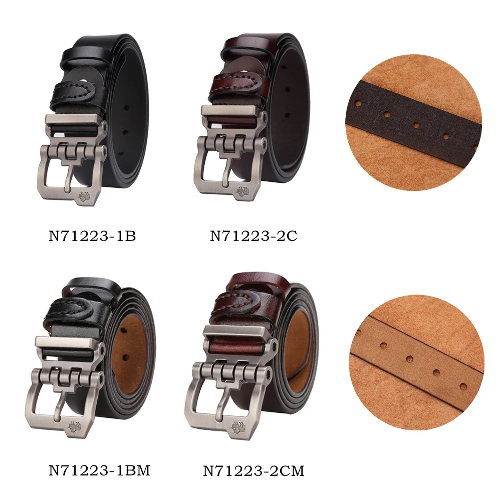 Designer Cowskin Belt with Vintage Personality Buckle Cowskin leather belt with vintage buckle, stylish accessory for men and women.