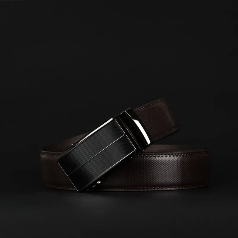 Genuine Leather Automatic Belt for Men Automatic leather belt for men with sleek black buckle.