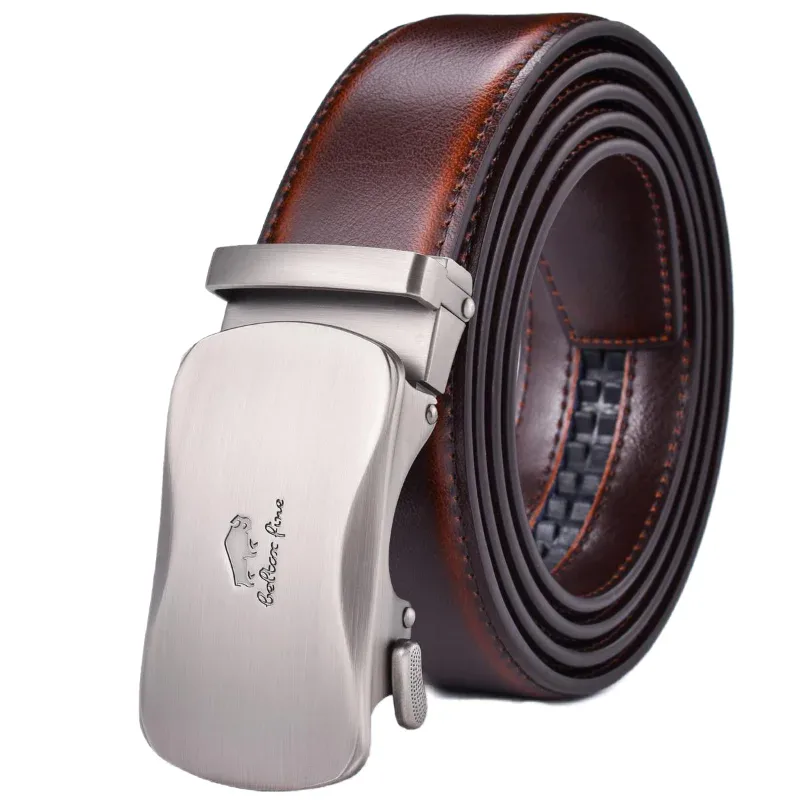 Leather Ratchet Dress Belt with Metal Buckle Elegant leather dress belt with a secure ratchet buckle for a perfect fit.