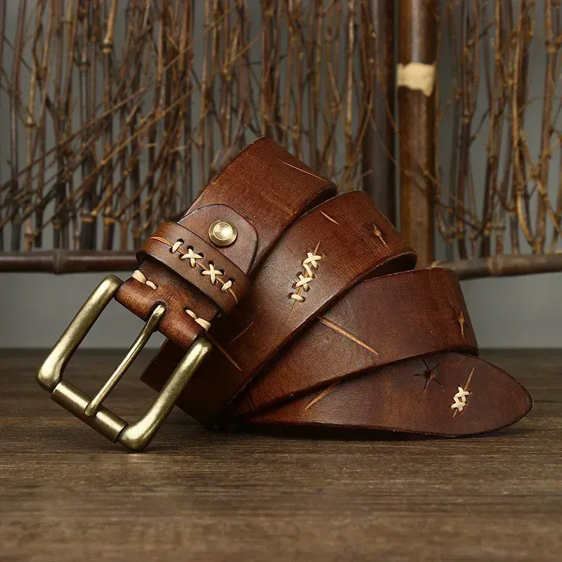 Elegant Cowhide Belt with Brass Buckle High-quality 3.8cm cowskin belt featuring a solid brass buckle for durability and style. Perfect for.