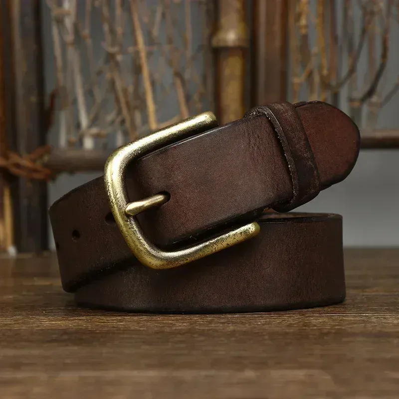Heritage Classic Cowhide Belt with Copper Buckle Leather belt with solid copper buckle for a classic look.