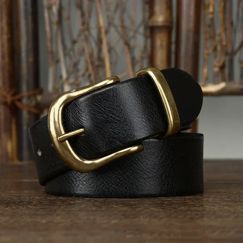 Leather Belt with Brass Buckle – Grand Ranch Leather belt with solid brass buckle, 3.8cm wide, crafted from pure cowhide leather. Perfect for a c.