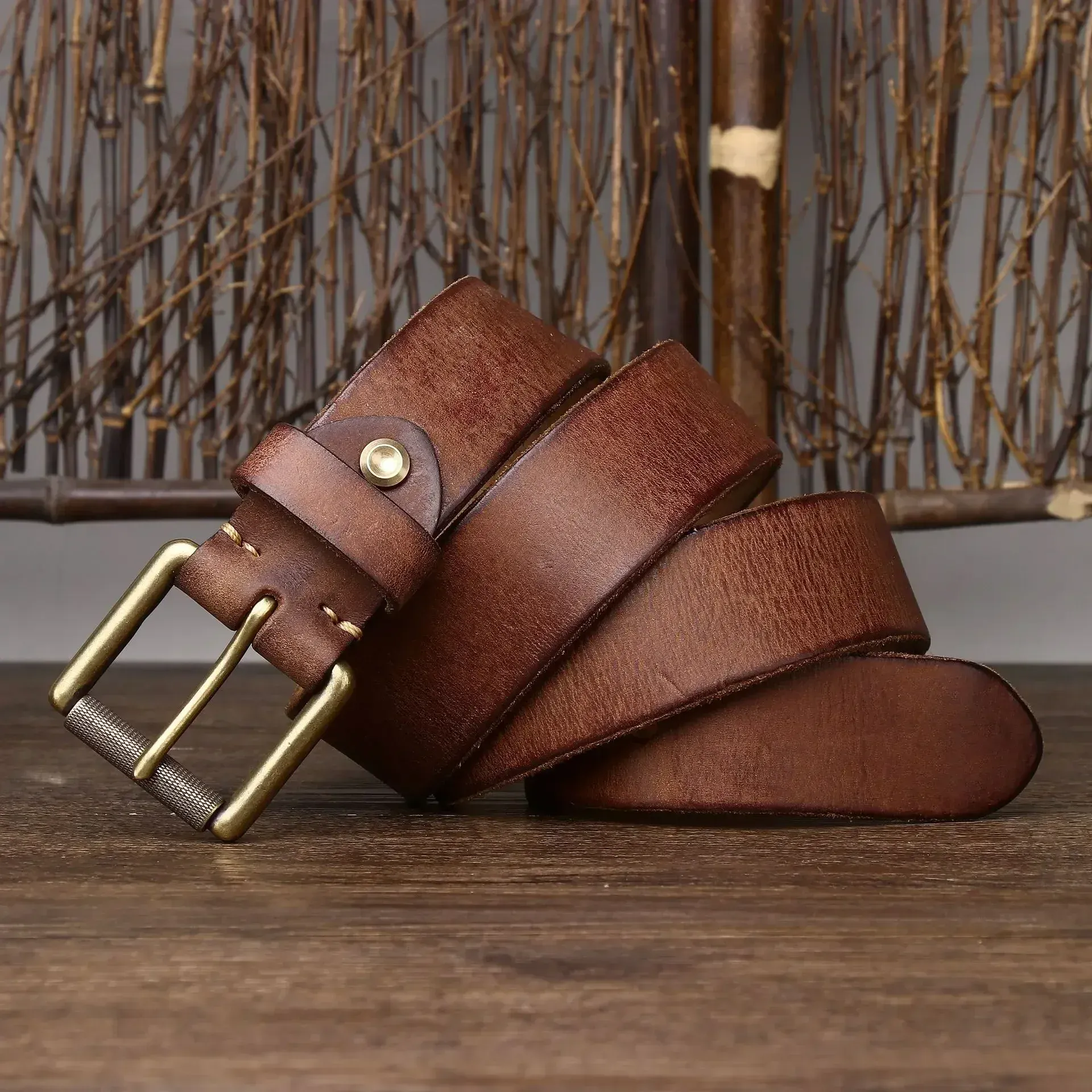 Leather Belt with Copper Buckle – Heritage Heavyweight Heritage Heavyweight 4.0cm thickened cowhide belt with solid copper buckle, durable and stylish for.
