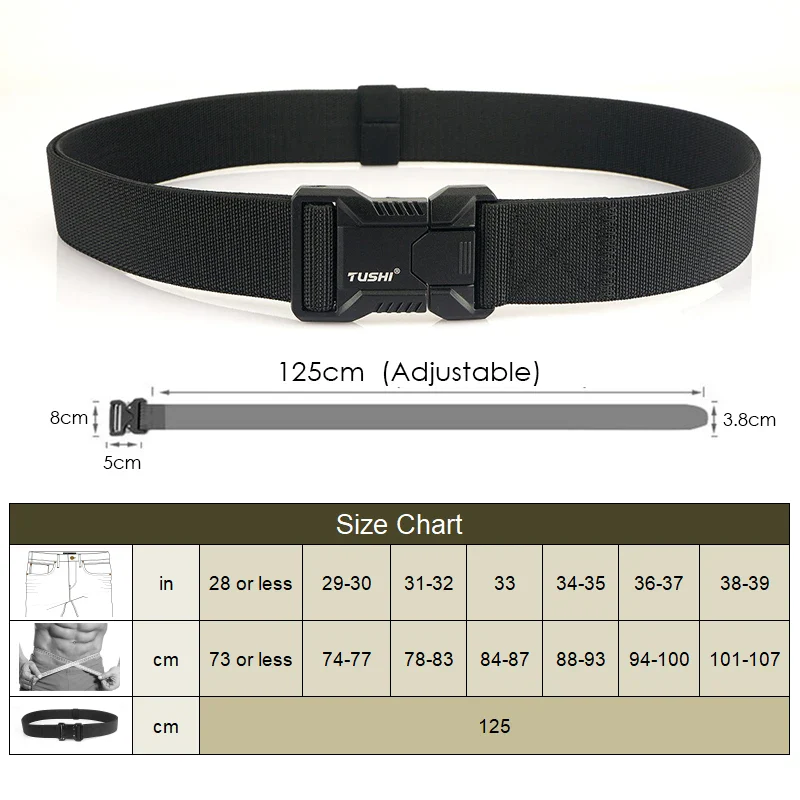 Apex-Flex Tactical Belt with Quick-Release Buckle Adjustable black tactical belt with aluminum alloy buckle for secure fit.