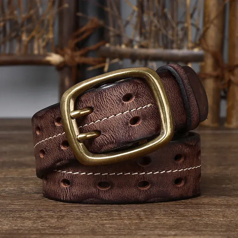 Leather Belt with Brass Buckle for Men Handmade full-grain leather belt with brass buckle, stylish and durable.
