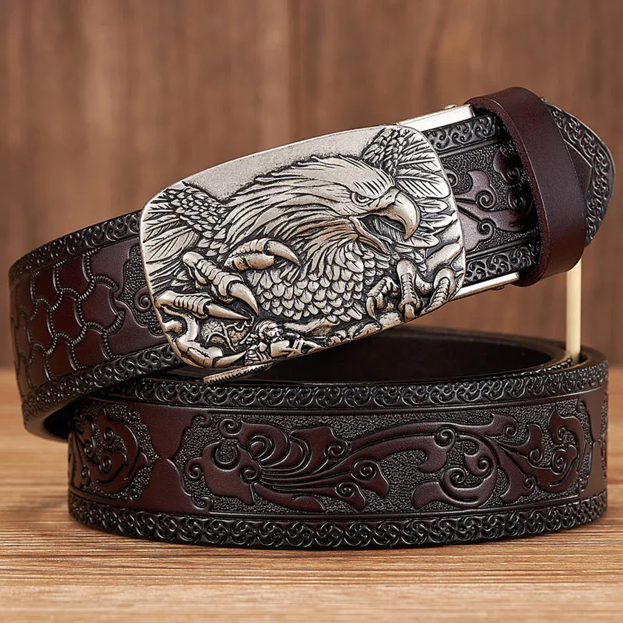 Imperial Eagle Leather Belt Elegant embossed eagle design leather belt for men.