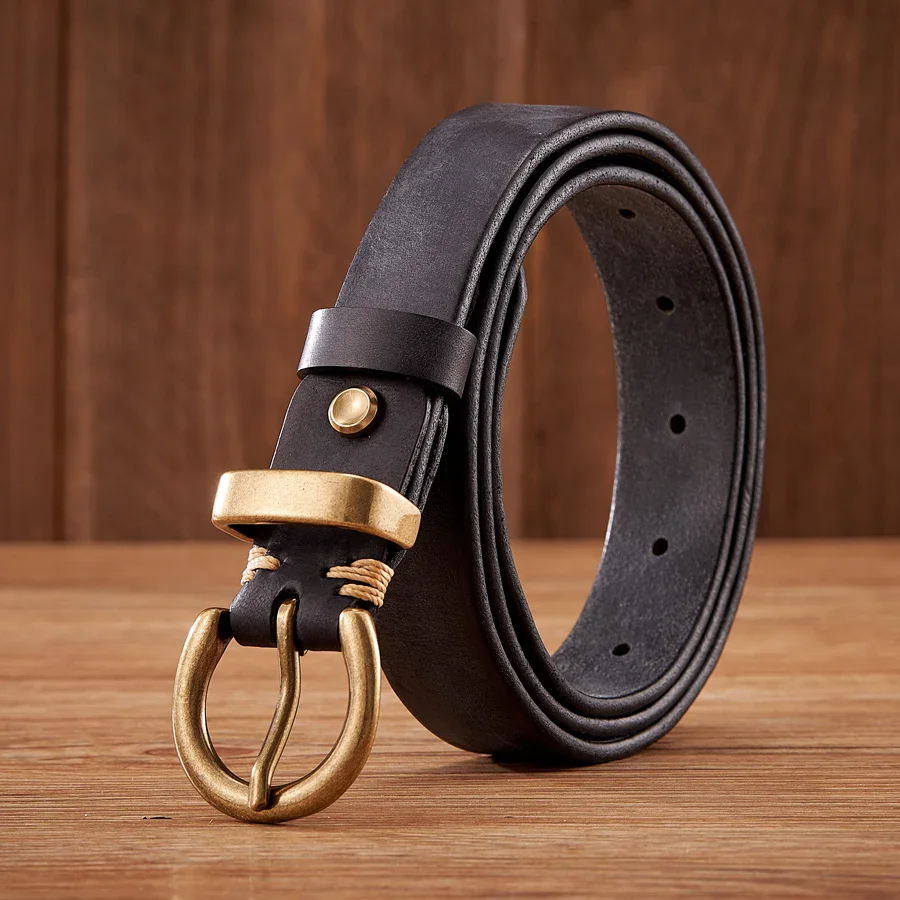 Leather Cowboy Belt with Brass Buckle Leather cowboy belt with solid brass buckle for women.