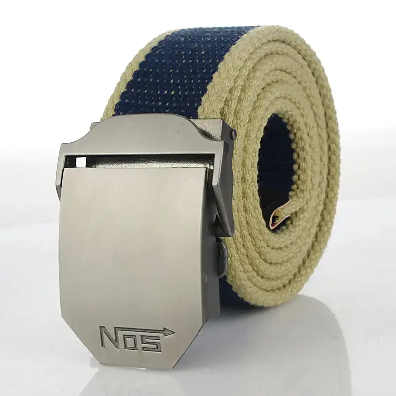Polaris White Military Canvas Belt with Alloy Buckle High-quality military canvas belt with luxury alloy buckle for men.