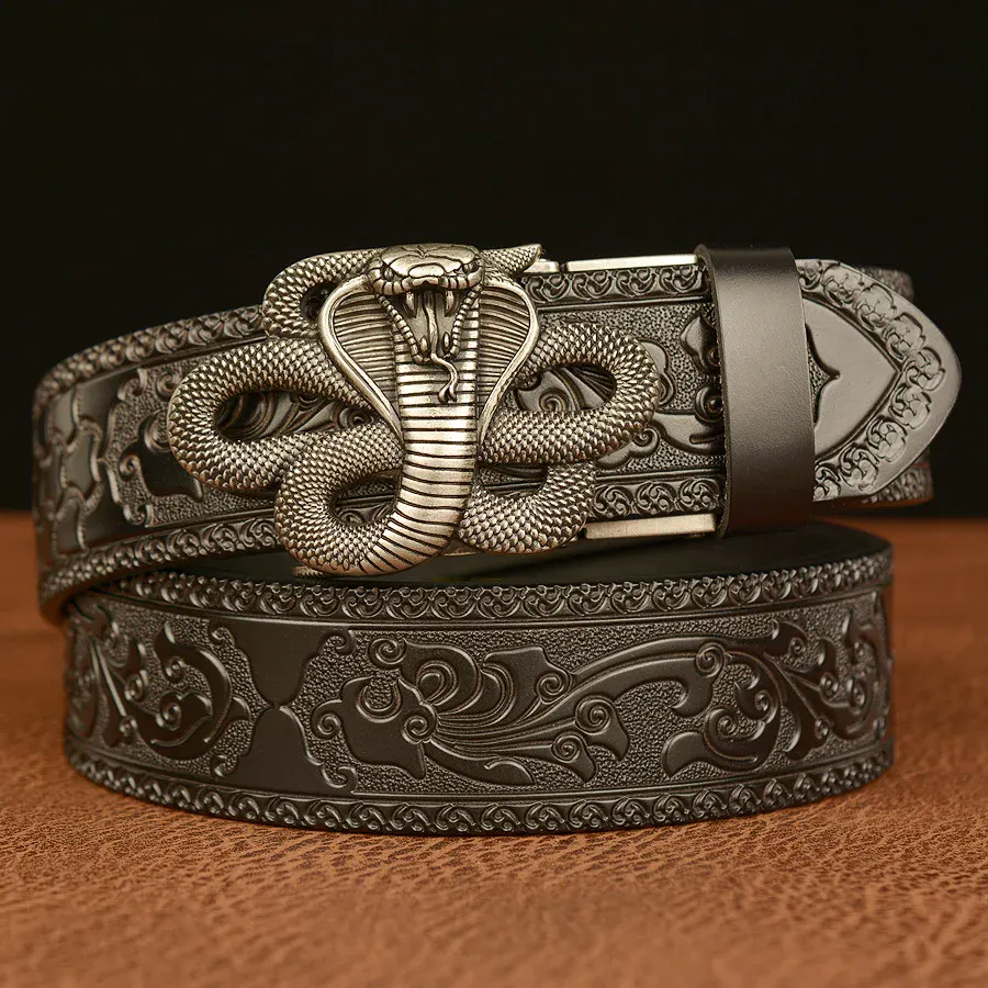 Luxury Snake Buckle Leather Belt Luxury snake buckle leather belt with intricate design and premium craftsmanship. Perfect for stylis.