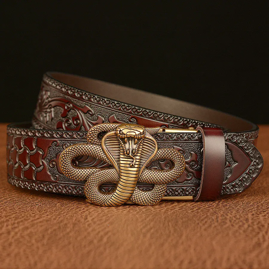 Luxury Snake Automatic Buckle Leather Belt Elegant snake design leather belt with automatic buckle for men.