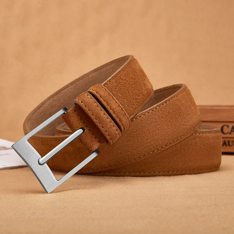 Leather Belt for Men – Plaid Suede Genuine Leather Belt Genuine suede leather belt with plaid pattern, perfect for casual and formal outfits. Durable and st.