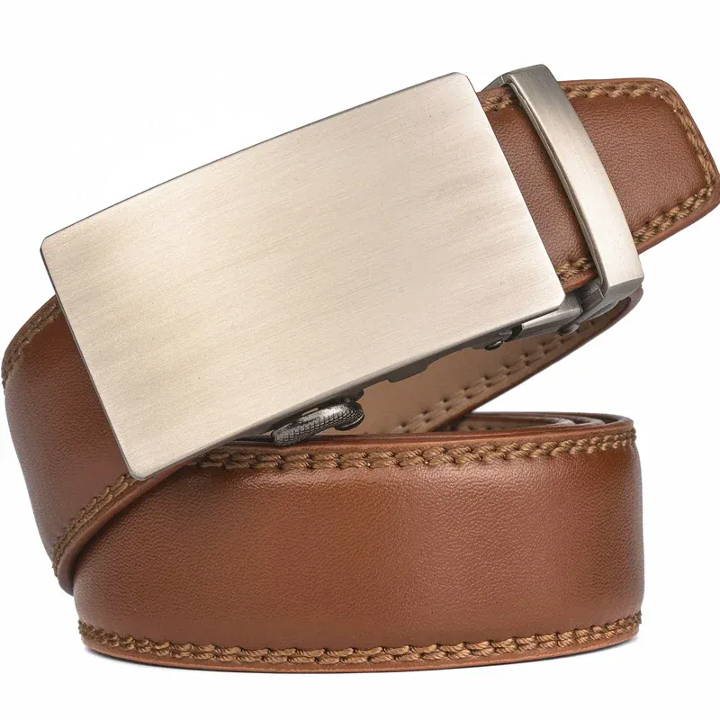 Leather Ratchet Belt – Vintage Luxury Genuine cowhide leather ratchet belt with sleek metal buckle, perfect for a stylish and durable acce.