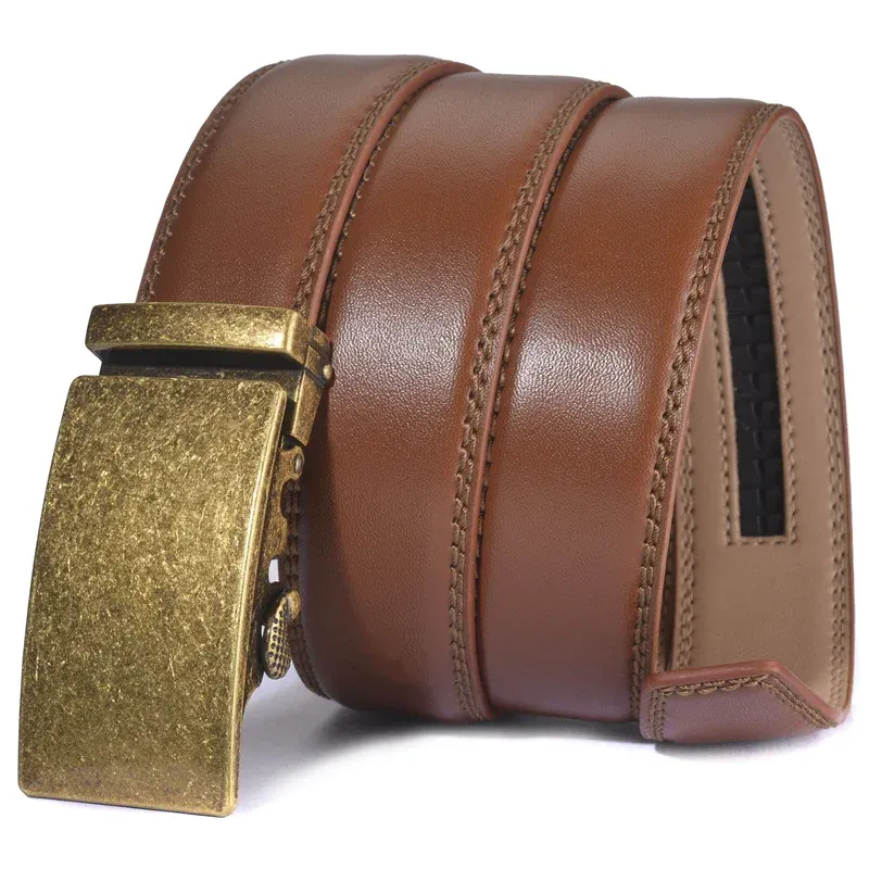 Vintage Cowhide Leather Ratchet Belt for Men Genuine cowhide leather ratchet belt with brass buckle, stylish and durable for everyday wear. Perfe.