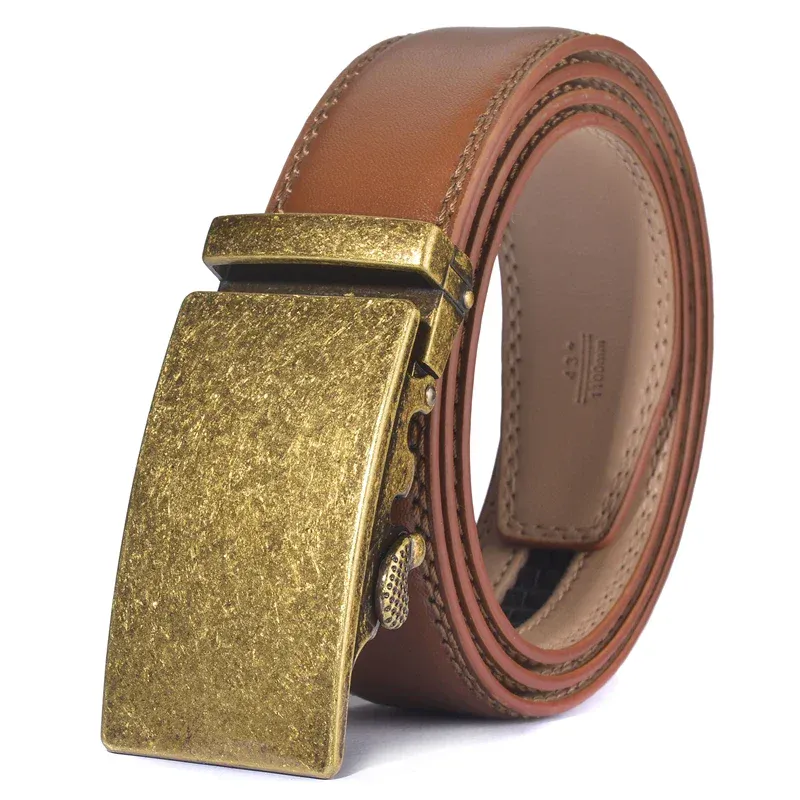 Vintage Cowhide Leather Ratchet Belt for Men and Women Genuine cowhide leather ratchet belt with brass buckle, stylish and durable.