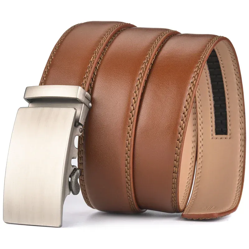 Vintage Cowhide Leather Ratchet Belt for Men Genuine cowhide leather ratchet belt with sleek metal buckle, stylish and durable for everyday wear.