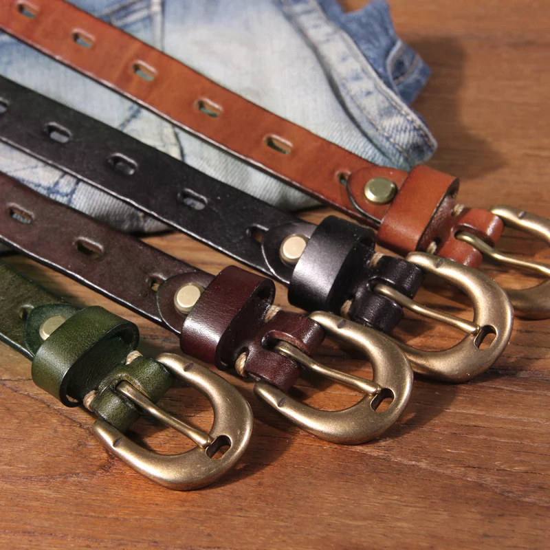 Leather Belts with Copper Buckles – Heritage Handmade High-quality full-grain cowhide belts with solid copper buckles, available in various colors for a t.