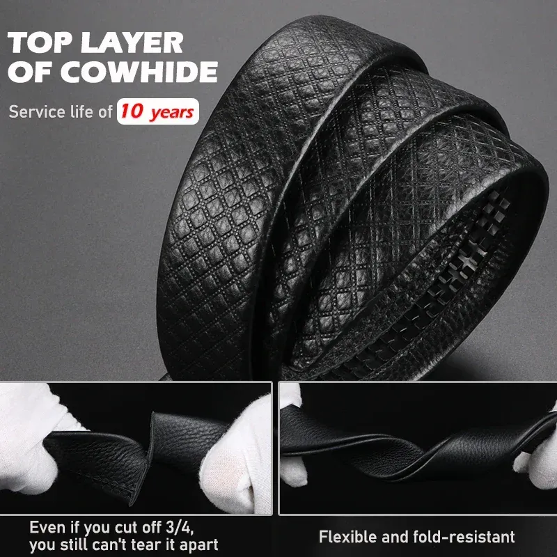 Black Cowhide Ratchet Belt for Men High-quality cowhide ratchet belt with durable top-layer leather.