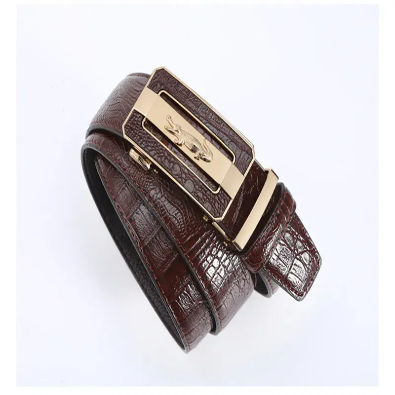 PeakLine Croc Belt with Gold Buckle Crocodile leather ratchet belt with gold-tone automatic buckle for men.