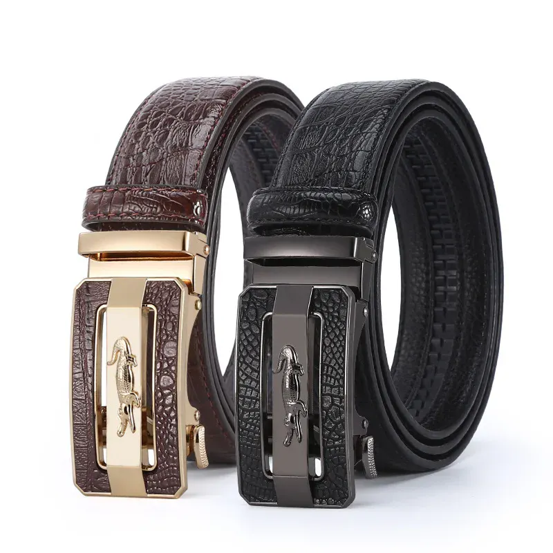 PeakLine Croc 35mm Ratchet Belt – Cowhide Automatic Crocodile-embossed leather ratchet belts with automatic buckle for men. Stylish, durable, and easy t.