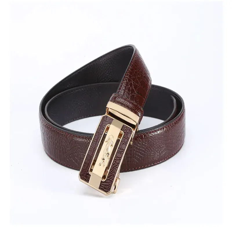 PeakLine Croc 35mm Ratchet Belt – Cowhide Automatic Elegant brown cowhide ratchet belt with gold buckle for men.