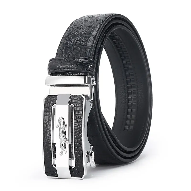PeakLine Croc 35mm Ratchet Belt – Cowhide Automatic Elegant black cowhide ratchet belt with stainless steel buckle for men.