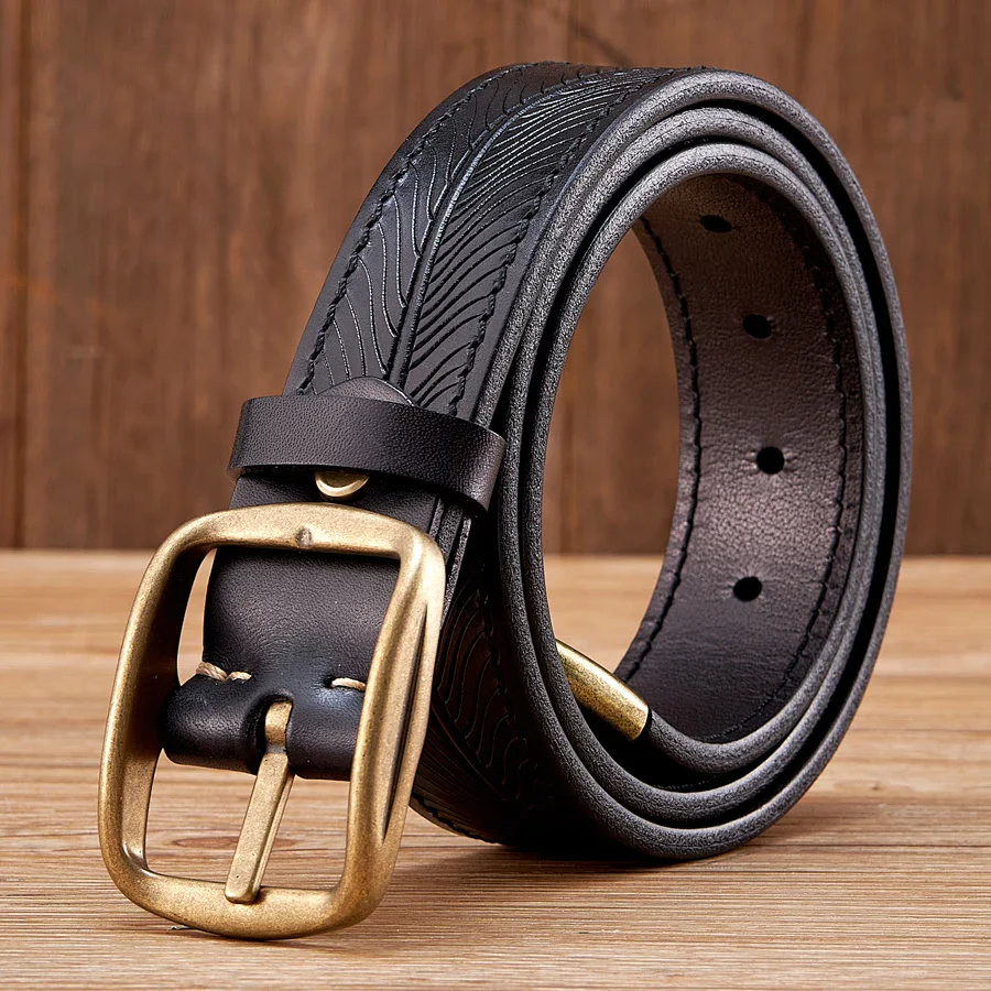 Leather Belt with Brass Buckle – The “Ironclad” 3.8cm Pure Cowhide Leather Belt with Solid Brass Buckle High-quality black cowhide leather belt featuring a durable solid brass buckle, perfect for a classi.